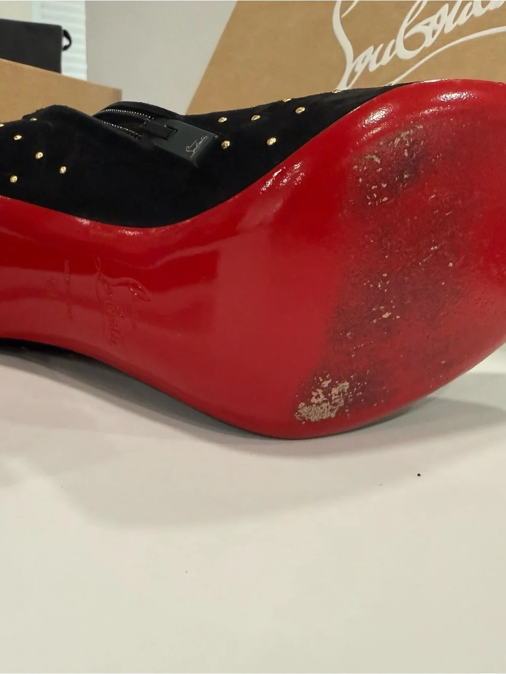 Christian Louboutin Black Suede Studded Red-Sole Ankle Booties